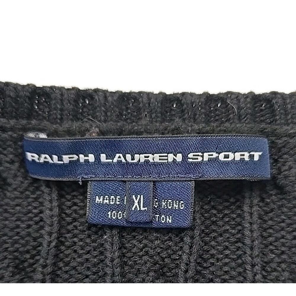 VTG Ralph Lauren Sport Cable Knit V-Neck Sweater Black Purple Pony Preppy Y2K - Picture 2 of 7